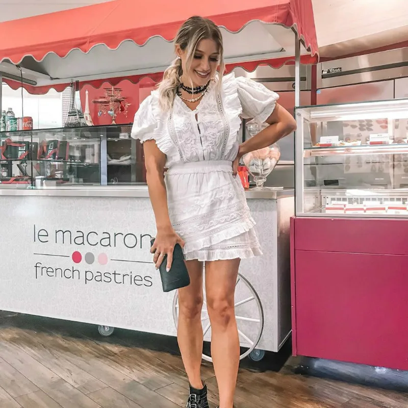 Высококачественное 2019 хлопковое мини-платье с коротким рукавом и цветочной