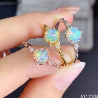 kjjeaxcmy fine jewelry 925 sterling silver inlaid natural white opal women elegant popular square adjustable gem ring support de