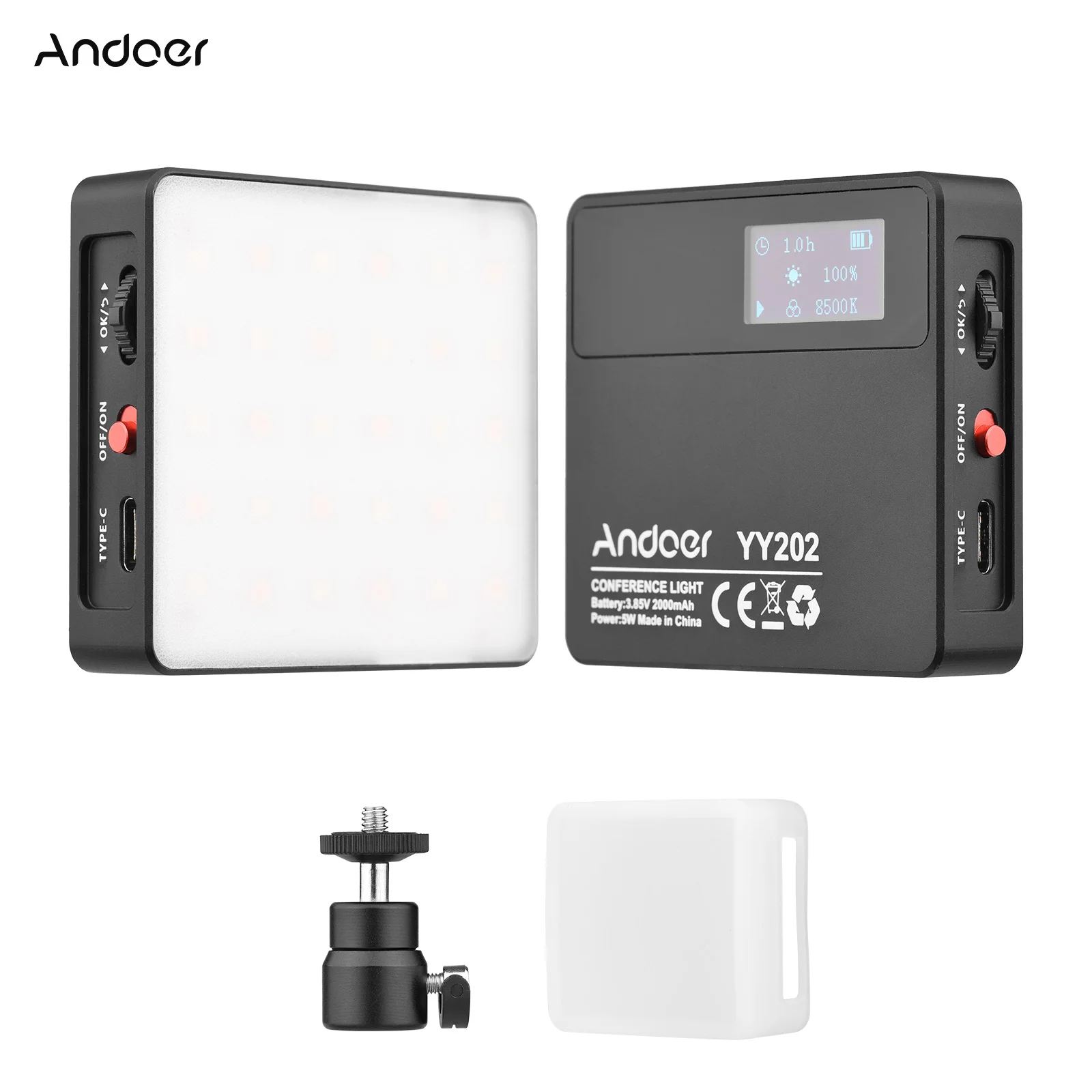 

Andoer YY202 Bi-Color Pocket LED Video Light Photography Conference Fill Light 2500K-8500K Dimmable for Vlog Live Video