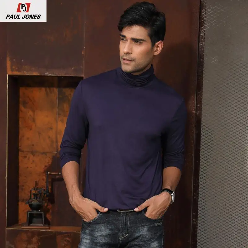Мужские облегающие футболки с высоким воротником из мягкого вискозного волокна