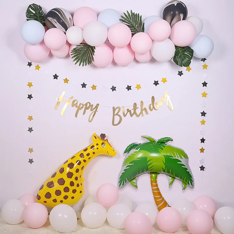 

Giraffe Balloon Decoration Happy Birthday Party Supplies Foil Letter Balloon Coconut Tree Streamer Baby Shower Balloons