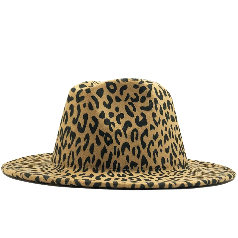 Модная леопардовая Женская и Мужская шерстяная шляпа Fedora Элегантная Дамская зимняя Осенняя широкая джазования с полями церковная Панама сомбреро