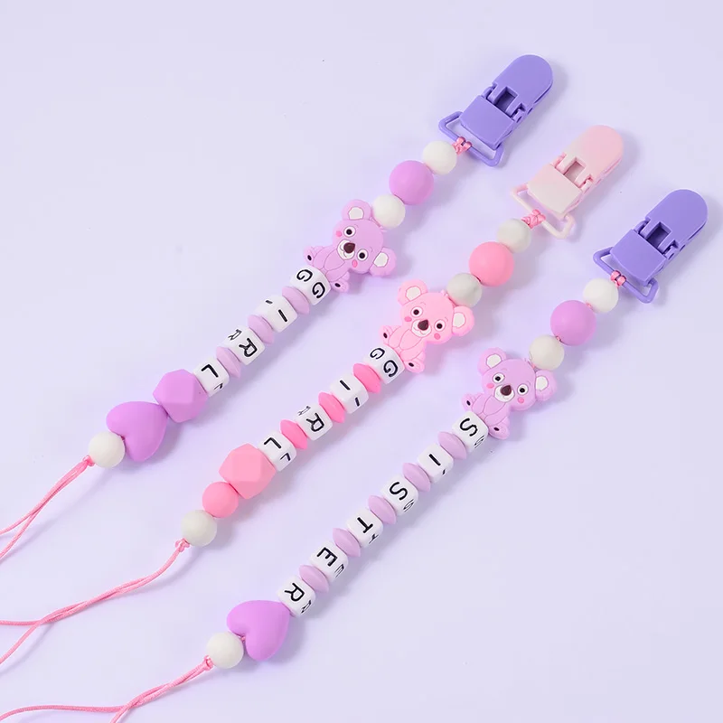 

Персонализированные именные зажимы для соски на заказ, держатель, цепочка, силиконовая цепочка для соски с животными, сердце, Детская силик...