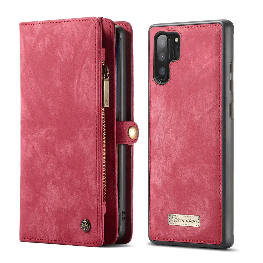 Красный Чехол-кошелек для samsung Note 8, 9, 10 Plus, флип-чехол, съемный из искусственной кожи держатель для карт, чехол для телефона note10+ кошелек на молнии с подставкой - Цвет: Красный