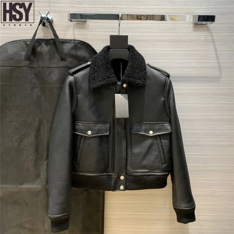 【HSY】2019 Осень Зима Новое Женское пальто темперамент лацкан Турция овчина мех