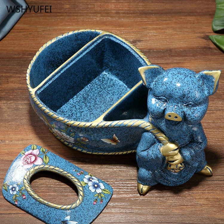 

European-style pig tissue box living room coffee table drawer paper rack restaurant desktop multifunctional storage decoration