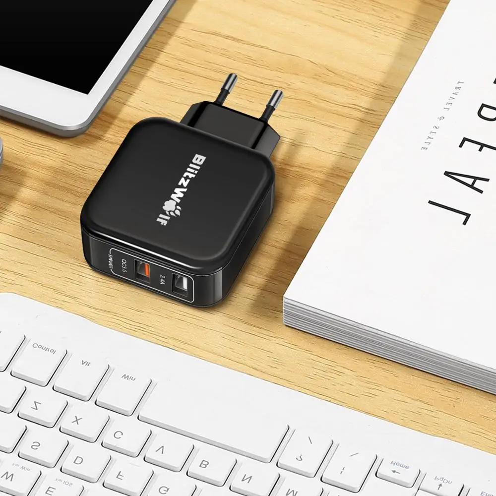 BlitzWolf QC3.0 USB адаптер для путешествий с европейской вилкой зарядное устройство для мобильного телефона быстрое зарядное устройство для iPhone 11X8 Plus для samsung смартфона