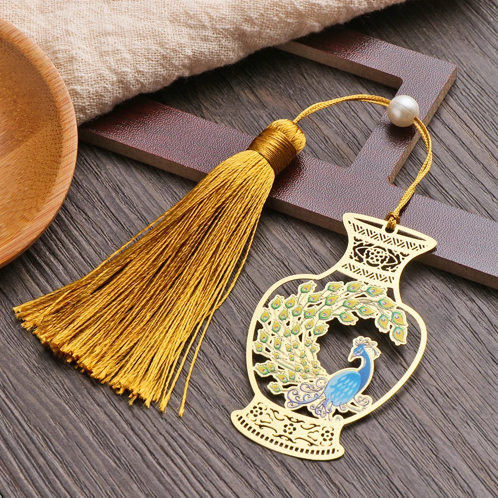 Закладка ваза в китайском стиле латунная металлическая с кисточкой|Закладки для