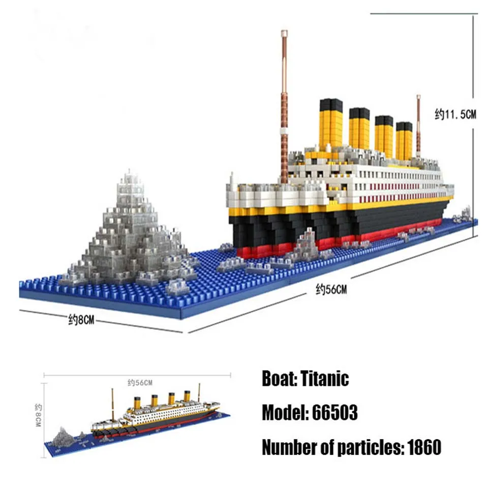 

1860Pcs Titanic Sets RMS Cruise Boat Ship Model Building Blocks Figures Toys DIY Diamond Mini 3D Bricks Kit Toys For Children