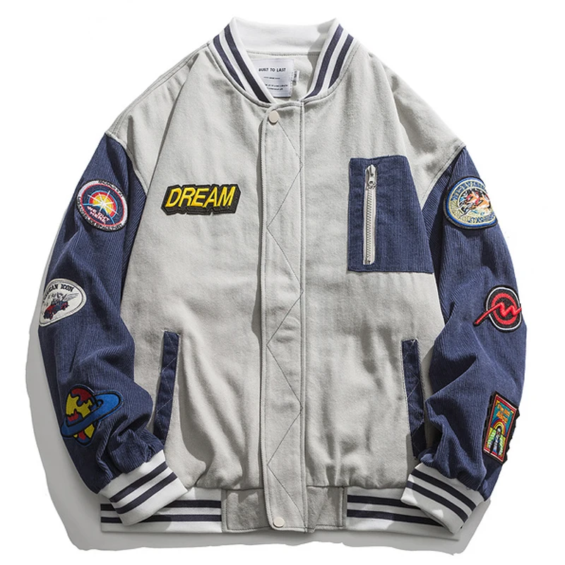 

Мужская бейсбольная куртка в стиле Харадзюку, большие размеры, с V-образным вырезом