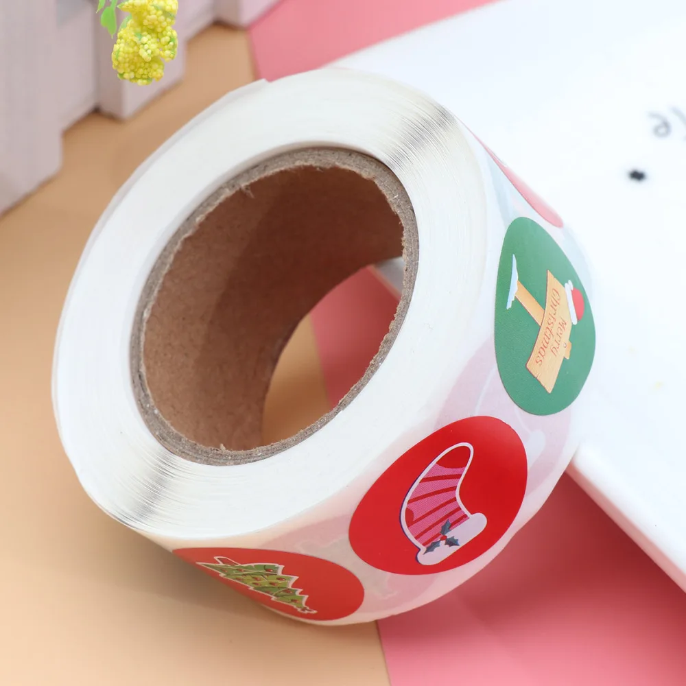 

1 Roll Christmas Scrape Sticker Decoration Gift Sticker Label Craft Food Labels Self-Adhesive Removable Sticker Gift Decals