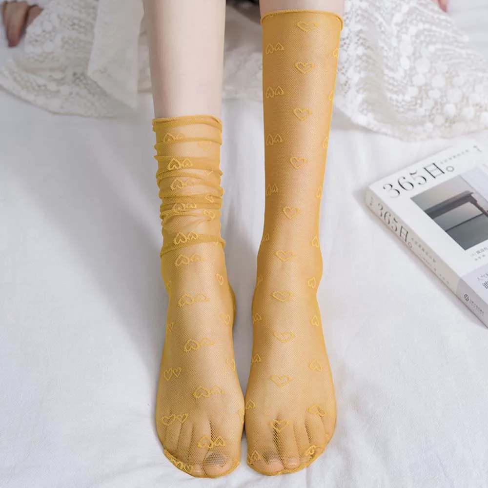 

Fashion Women Socks Harajuku Candy Colors Love Heart Socks Ladies Transparent Mesh Socks Hosiery Sweet Girls Summer Thin Socks
