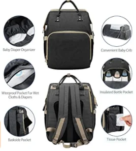 

KAINASHI Baby Changing Bag Backpack, Baby Diaper bag with Travel Bassinet, Nappy Back Pack with Insulated Pockets
