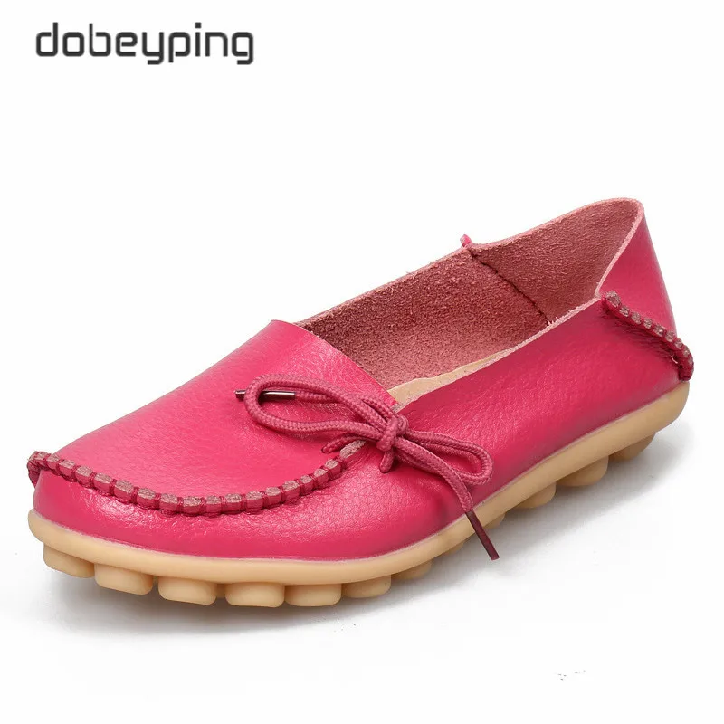 Rose Red Новые женские мокасины на плоской подошве г. Осенние женские лоферы женская обувь из натуральной кожи женские Балетки без застежки с бантом Размер 35-44 - Цвет: Rose Red