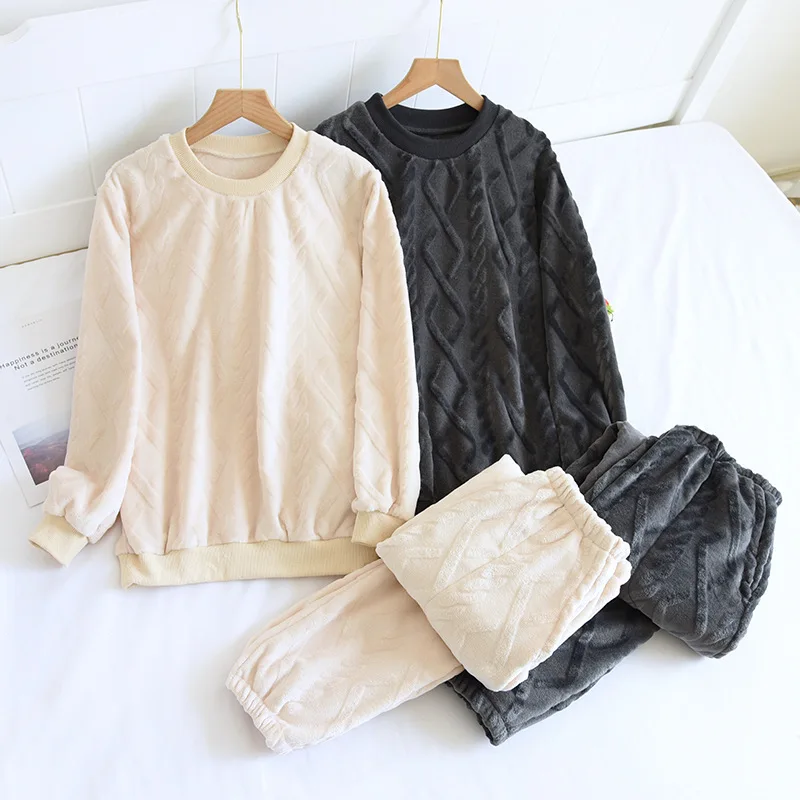 

Simple Men and Women Fall/winter Pijama Invierno Coral Fleece Lovers Thickened Warm Flannel Sleepwear Suit Pijama Invierno