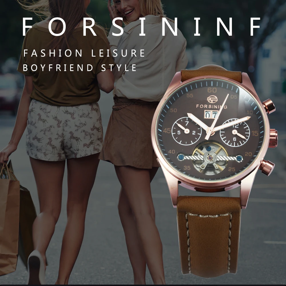 

Ladies Watches 2020 Casual Automatic Mechanical Wrist Watch For Women New Tourbillon Watch Gift Leather Strap Calendar relogio