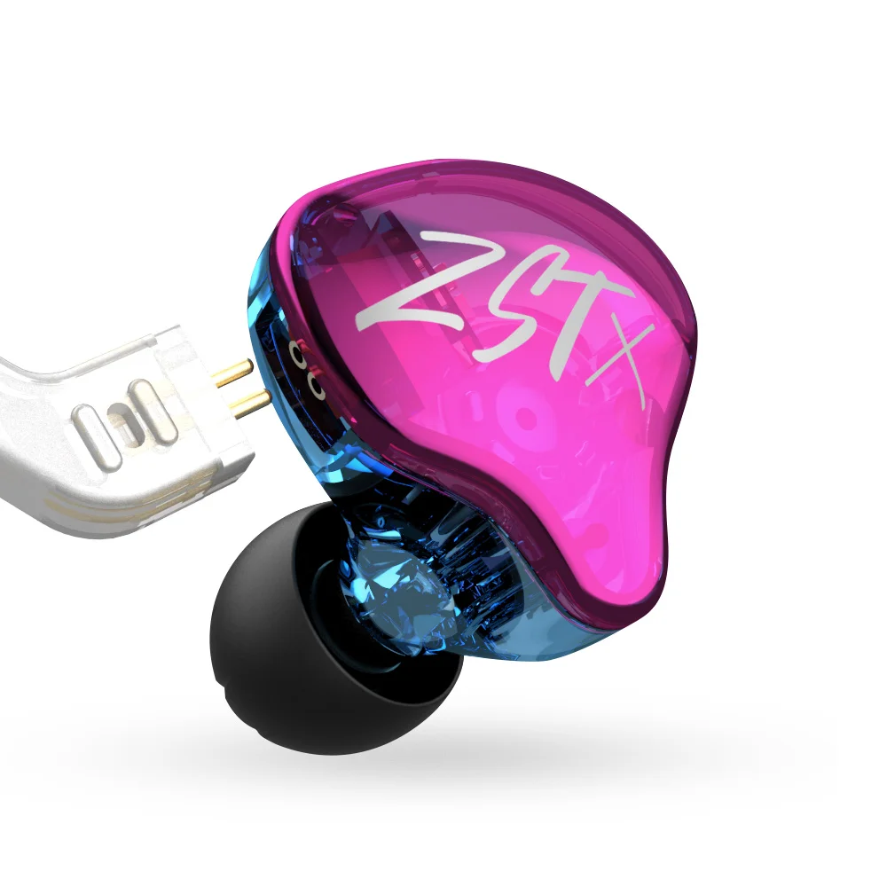Гибридные наушники вкладыши KZ ZST X 1BA + 1DD Hi Fi басовые спортивные DJ гарнитура с