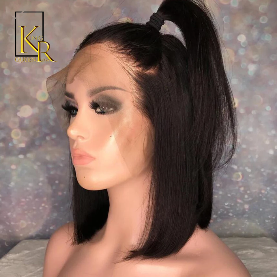 13*6 человеческие волосы на кружеве парик для женщин черный Remy бразильские человеческие волосы короткие прямые боб парик отбеленные узлы 8-16 дюймов волосы
