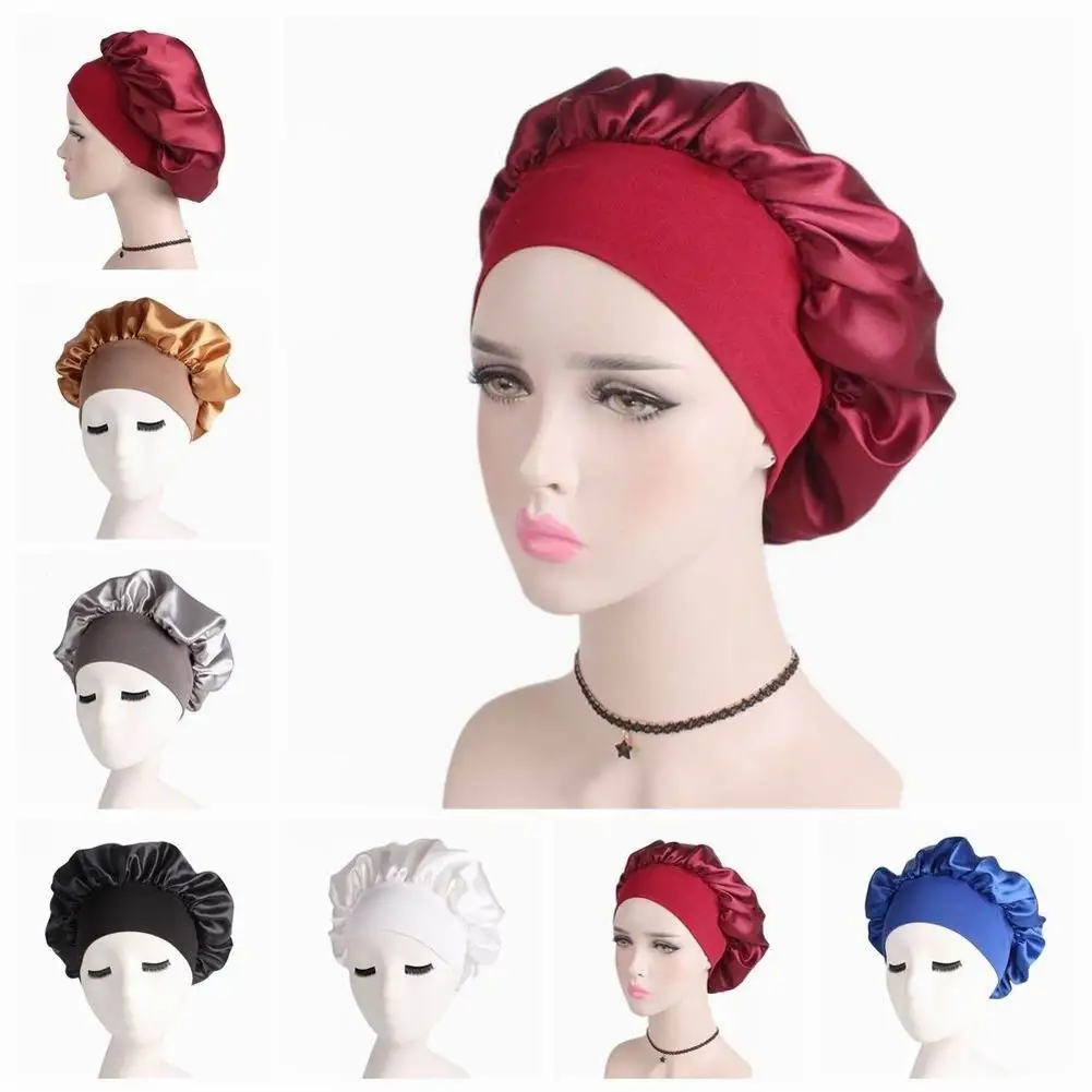 

2021 Newly Women's Satin Solid Sleeping Hat Night Sleep Cap Hair Care Bonnet Nightcap For Women Men Unisex Cap Shower Bonnet