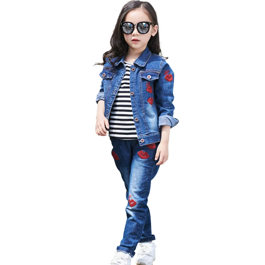 Одежда для подростков девочек Джинсовая куртка и джинсы комплект из 2 предметов