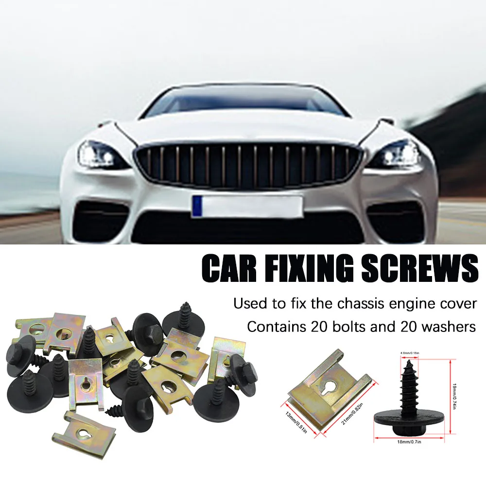

40pcs Chassis Engine Guard Metal U-shape Clip Nut Screw Washers Car Cross Head Screws for BMW E46 E92 E90 F10