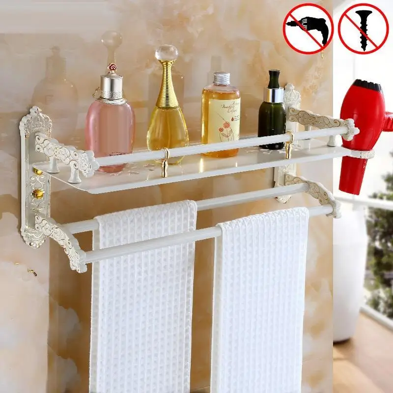 Полка для ванной комнаты с держателем для фена и шампуня Wall Shelf Bathroom Organizer