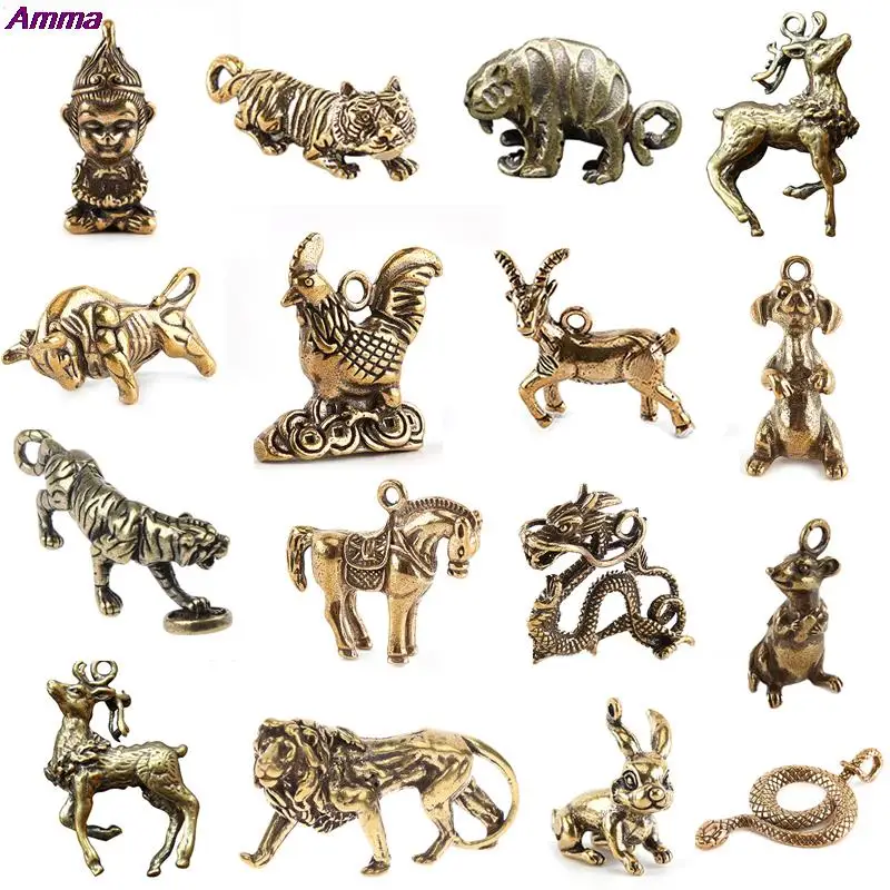 

Латунные фигурки тигра, украшения, статуэтки из чистой меди, животные, олень, змея, тигры, модель, статуэтка, настольное украшение, винтажный ...