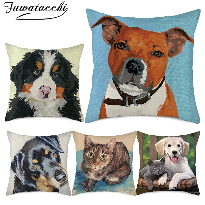 Fuwatacchi наволочка из чистого льна с рисунком животных для домашних собак