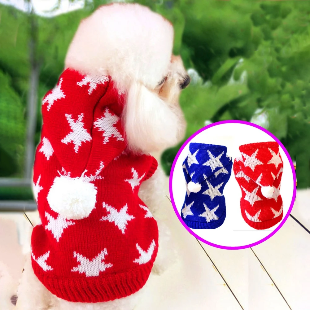 

Warm Dog Sweater Winter Dog Cat Clothes Star Pattern Pet Knitted Hoodie For Small Medium Dog Cats Coat Pet Clothing XS-XL