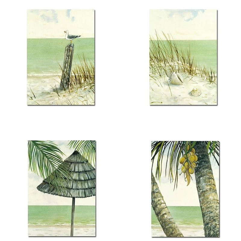 

Wall Art Green Seaside Landscape Painting Beach Bird Scenery Picture Nordic Canvas Posters Prints for Living Room Decoration