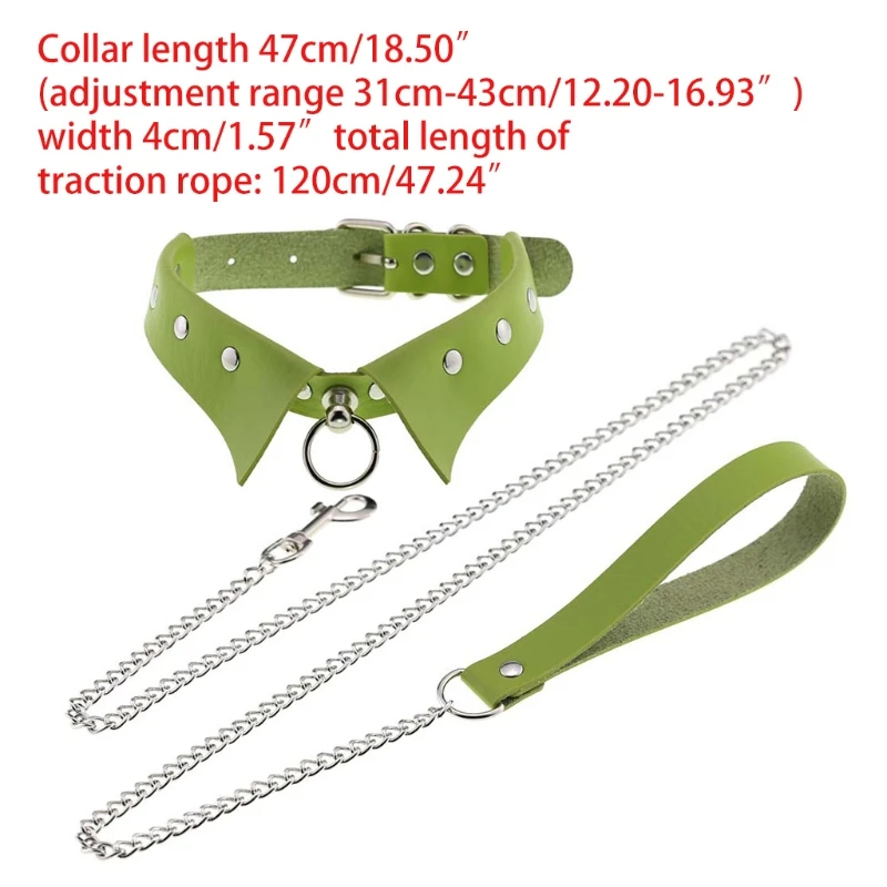 

Unisex Harajuku Gothic Punk Faux Leather Lapel Choker O-Ring Collar with Detachable Chain Leash Cosplay Jewelry Necklace