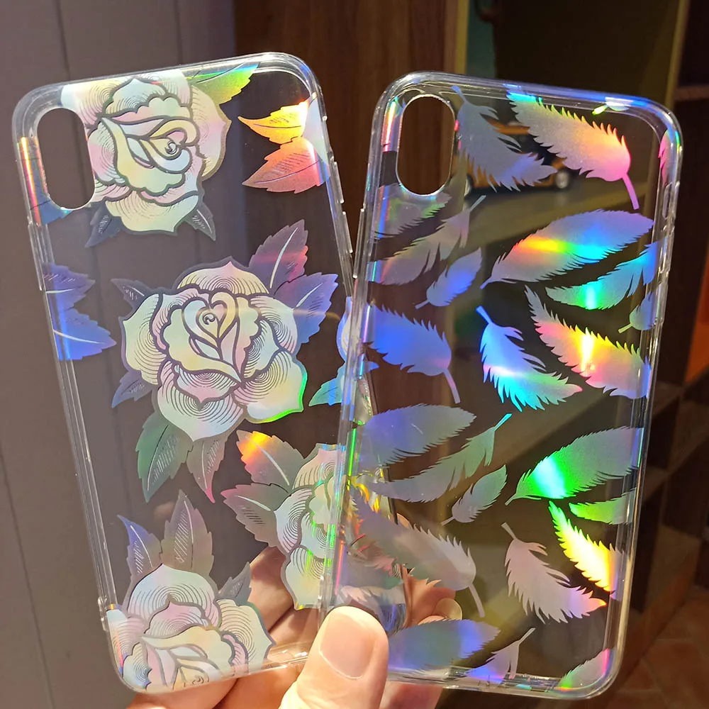 

Luxury Plating Gradient Laser Flowers Leaf Case for Samsung Galaxy S10 S20 Plus S20 Ultra M30s Clear Soft Holographic Case
