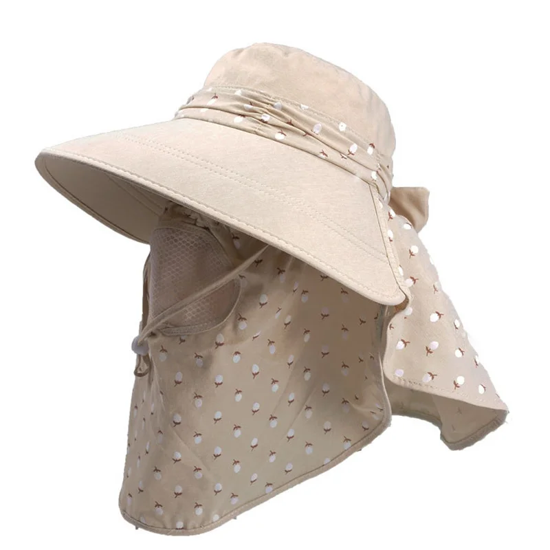 

Summer Outdoor Riding Fishing Anti-UV Sun Hat Beach Foldable Sunscreen Floral Print Caps Neck Face Wide Brim Women Hat