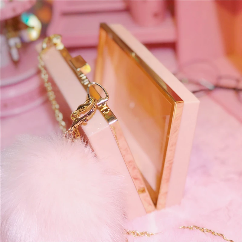 Женские сумки акриловые с меховым помпоном новинка 2019 женские маленькие через