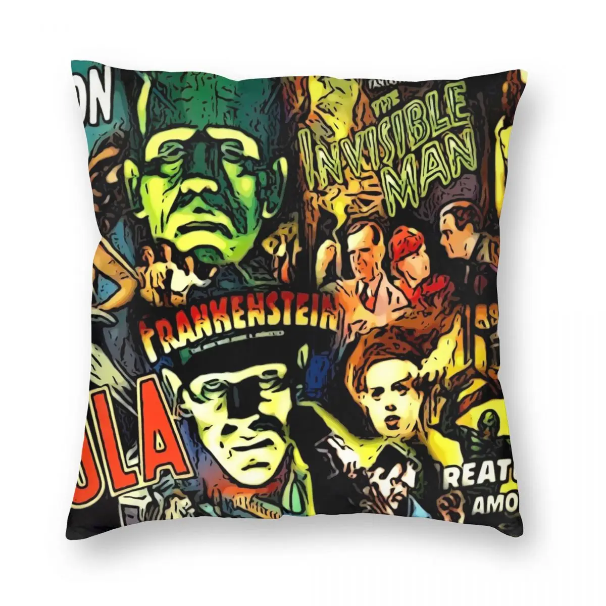 Наволочка квадратная из полиэстера и льна с узором ужас культ | Дом сад