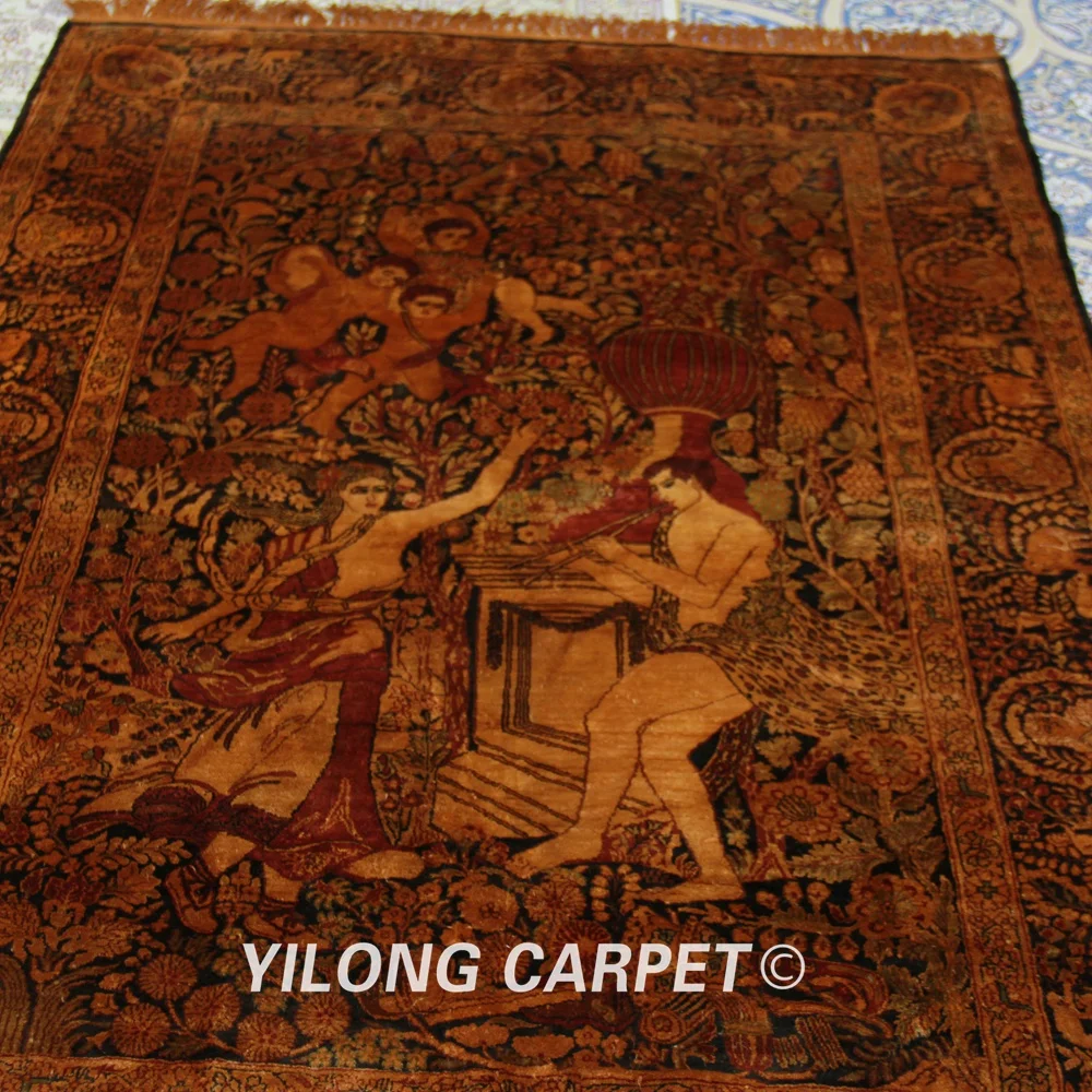 Yilong 4 5 &quotx 6 5&quot Золотой Ангел гобелен ручной узелки ковры шелковый ковер (TJ078) | Дом