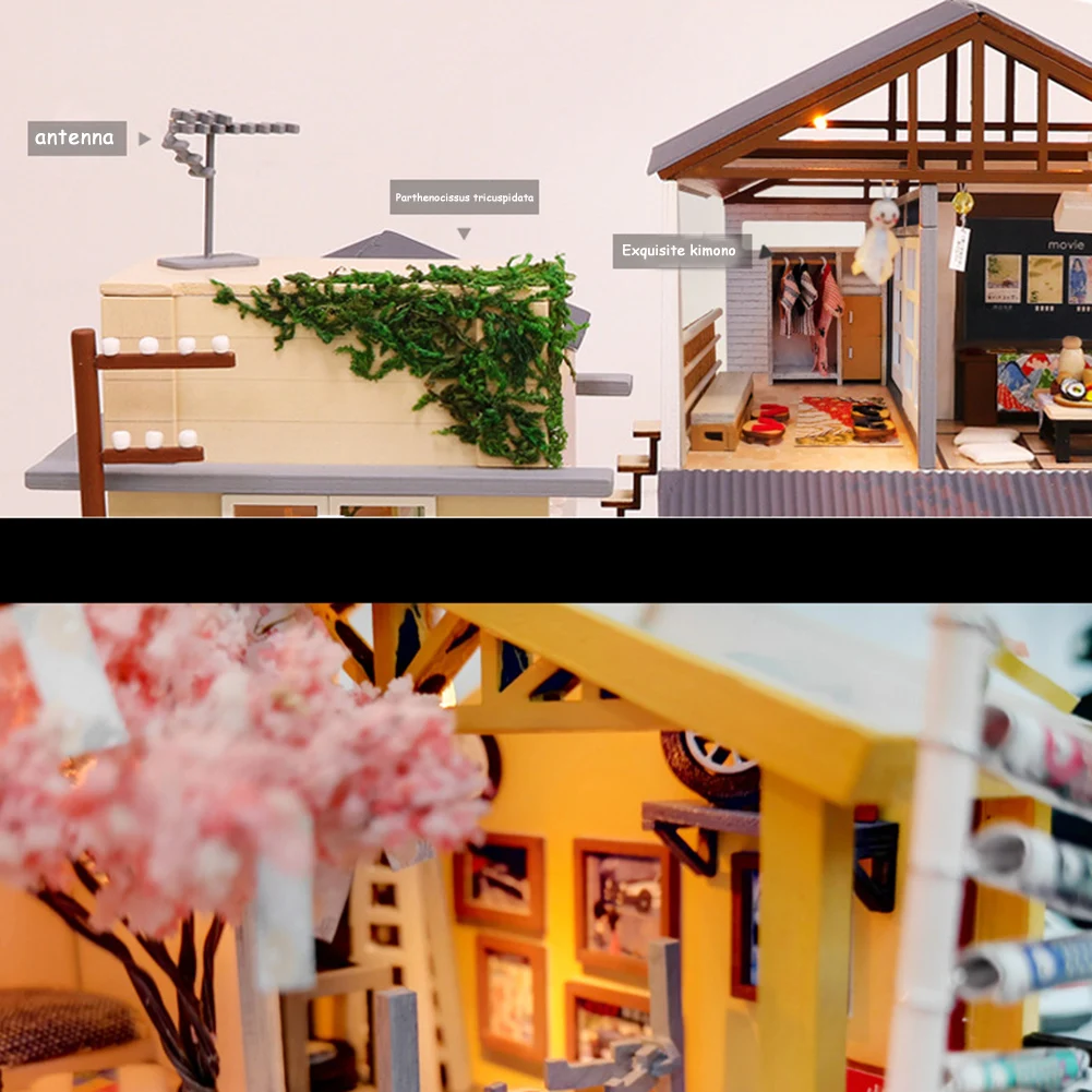 

Miniature Doll House Furniture Lights Educational Toys DIY House Game Wooden Room Kit Assembly Toy with LED Children Adult