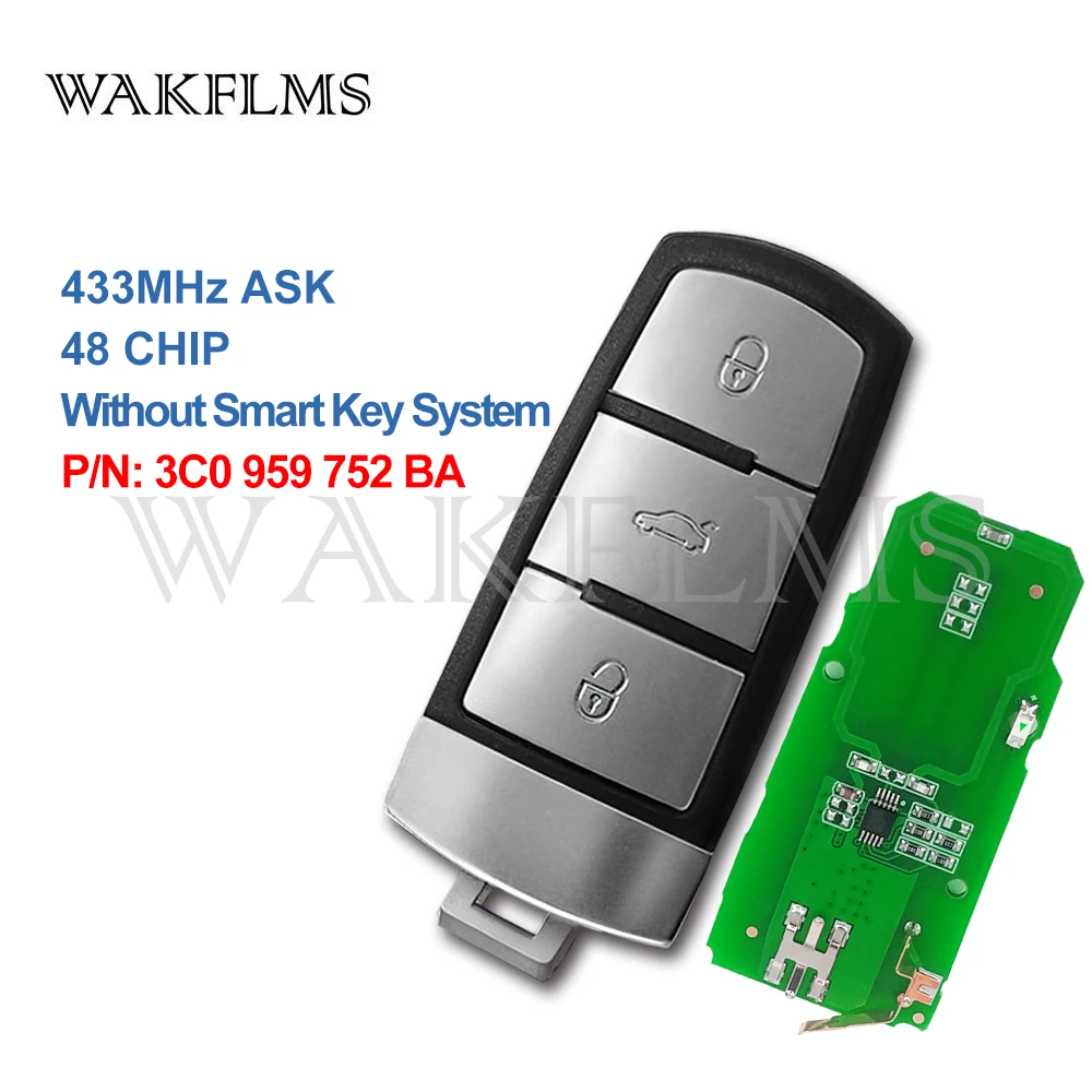 3 кнопки 434 мгц автомобильный дистанционный ключ для VW Passat B6 3C B7 Magotan CC 2004 2015 с чипом