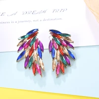 ztech new fashion wing shaped hollowed out metal colorful crystals big stud earrings rhinestone jewelry accessories for women