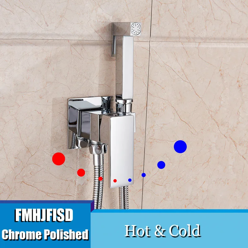 Hot and Cold FMHJFISD смеситель для биде, латунный смеситель для душа, смеситель для душа, мусульманский кран Ducha Higienica, смеситель для холодной и горячей воды, квадратный душевой распылитель - Цвет: Hot and Cold