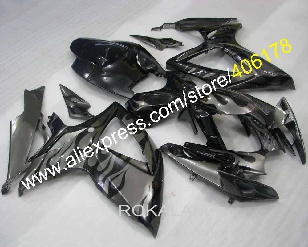 Для Suzuki K6 06 07 GSXR750 GSXR-600 GSX-R750 GSXR 600/750 2006 2007 черное пламя двигатель Обтекатель Kit