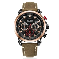 new megir ml2085 man fashion designers chronograph watch leather belts alloy case male quartz wristwatch 3atm auto date function