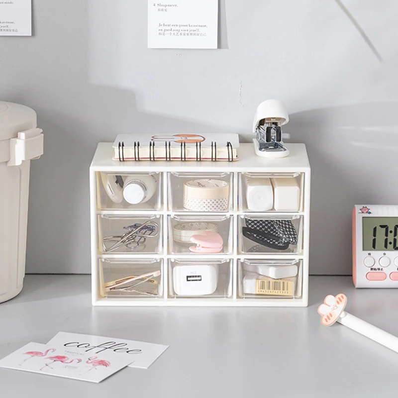 

Household desktop plastic storage box bedroom dustproof nine-square grid small drawer storage box makeup bag