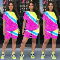 2020 summer women suit european and american womens printed casual athletic t shirt biker shorts 2 piece set