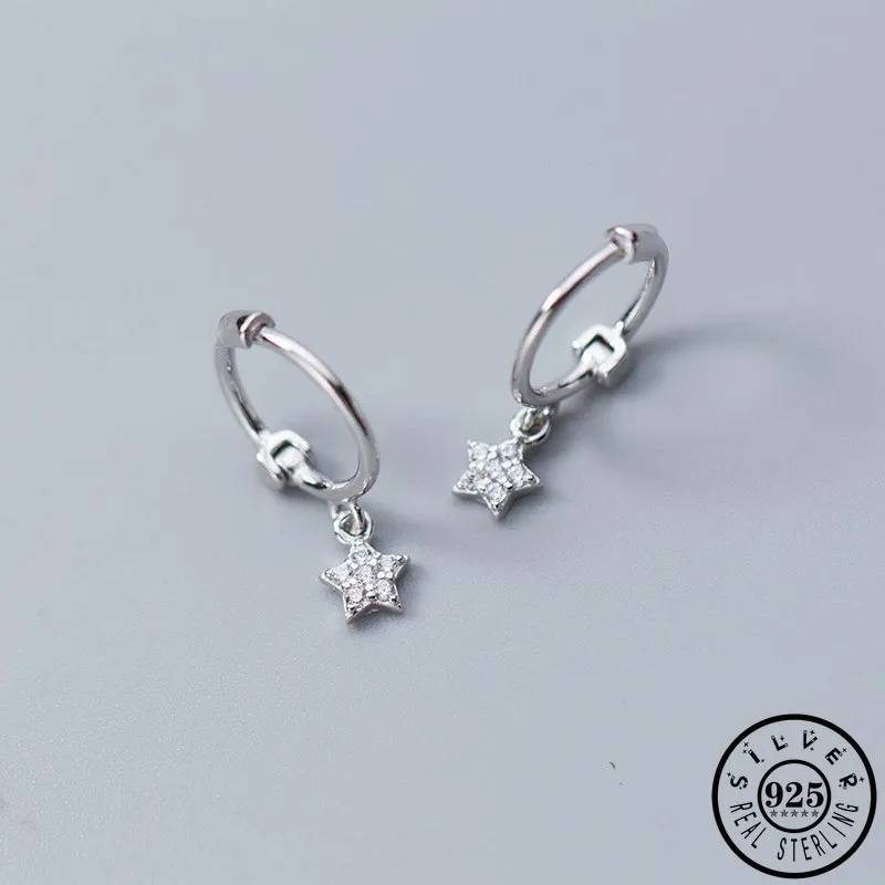 Girls 925 Sterling Silver Small CZ Star Rose Gold Color Hoops Piercing Earrings Cubic Zircon Ear Rings Fine Jewelry for Women | Украшения и