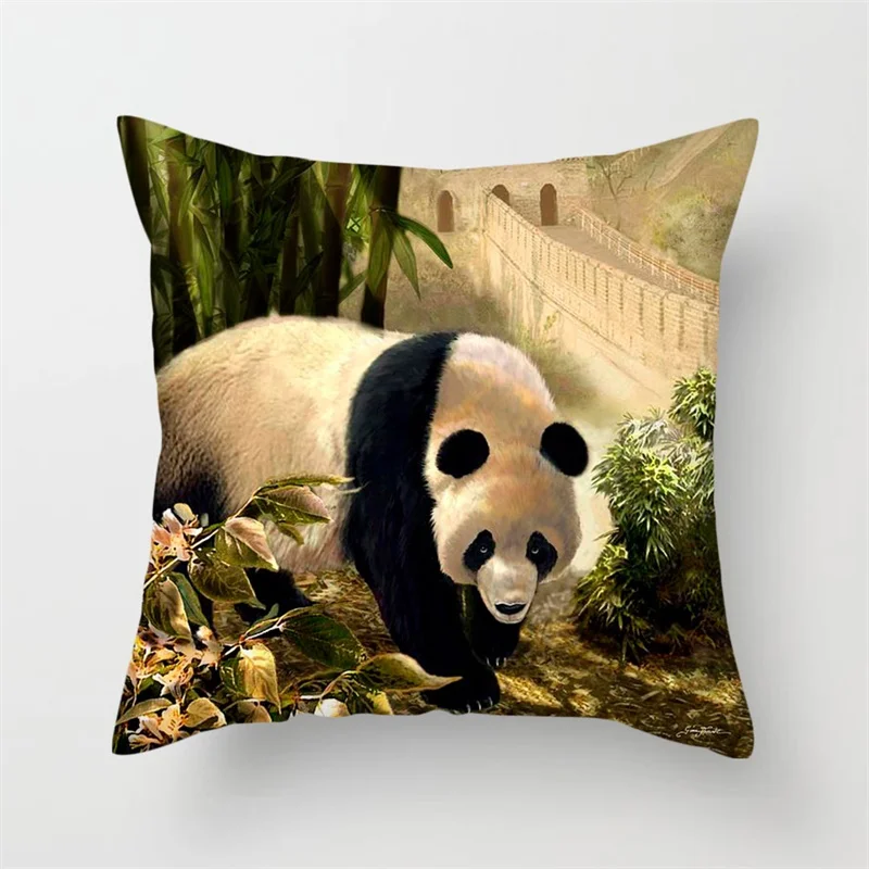 Fuwatacchi Animal Oil Painting Cushion Cover Dog Panda Horse Deer Tiger Chicken Pillow for Home Chair Decor Pillowcases | Дом и сад