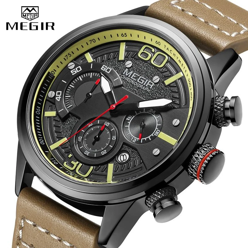 MEGIR новые часы Мужские Хронограф люксовый бренд водонепроницаемые спортивные