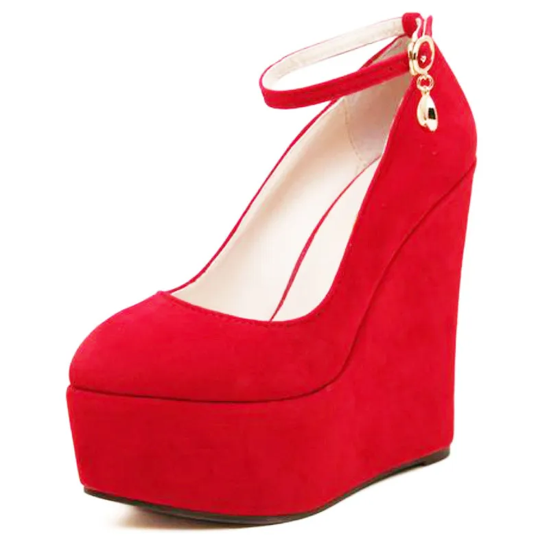 

Wedge Platform Pumps 15cm High Heels Women's Shoes Ankle-strap Ladies Wedding Shoes zapatos mujer Size 35-43 XKD3074