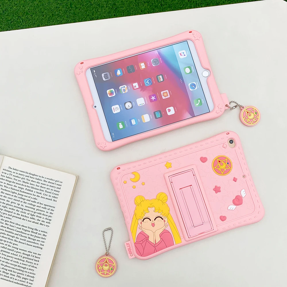 

Anime Cute Sailor Moon Soft Silicone Tablet Stand Case For iPad Air 1 2 3 Mini 4 5 Pro 2017 2018 2019 2020 Cover
