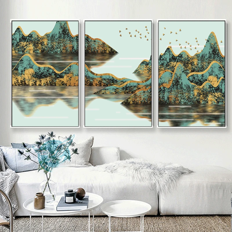 

Customizable Gold and Blue Seaside Reef Bird Seascape Wall Painting Modern Home Frameless Canvas Printing Decorative Poster